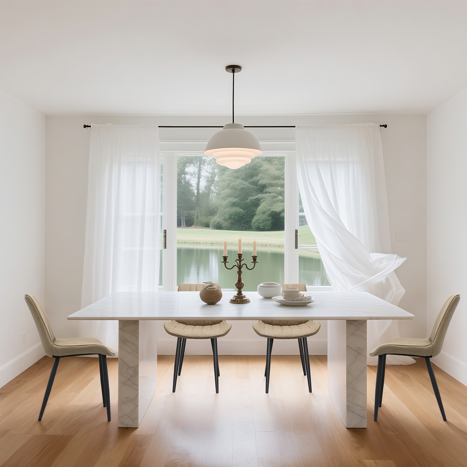 Khaki PU Leather Dining Chair With Metal Legs, Wave Pattern Upholstered Armless Chair Set Of 4 For Kitchen, Restaurant, Living, Meeting Room_voghion.com